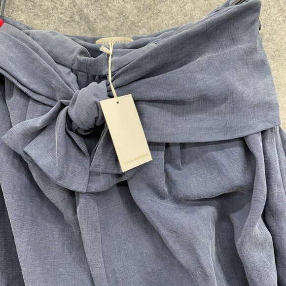 ULLA JOHNSON Womens Jordane Chambray Linen Jumpsuit Size 6 Blue Wide Leg Coastal - Picture 8 of 16